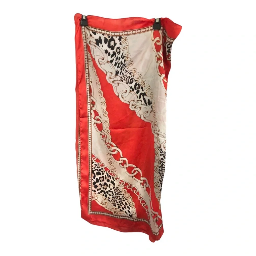 Jessica McClintok red gold chainlink animal print scarf‎ shawl wrap brand new